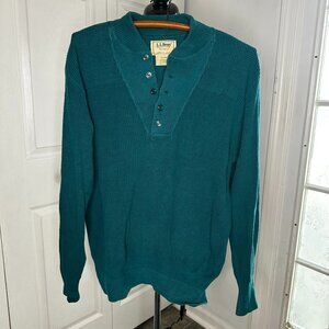 Vintage Men's LL Bean Teal Henley Sweater Size XL